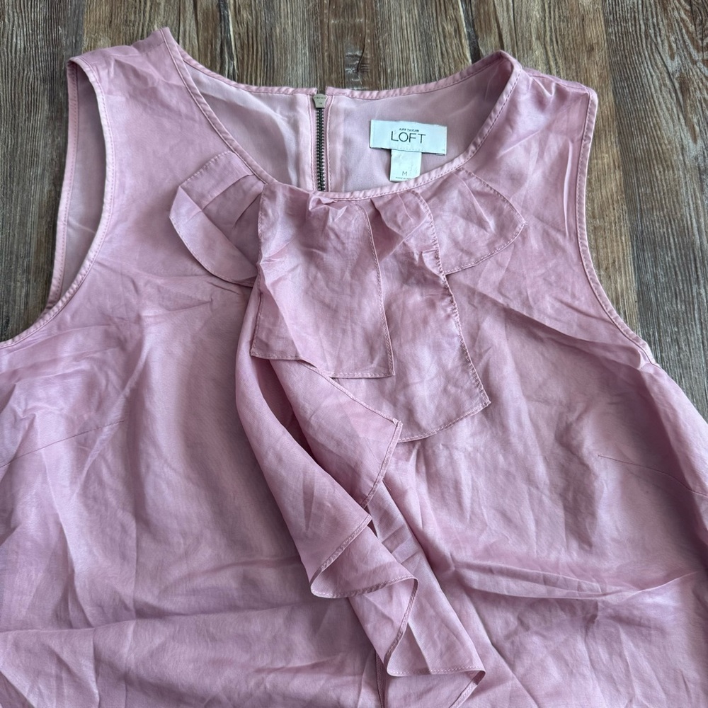 LOFT Blush Ruffle Front Blouse - Picture 2 of 5